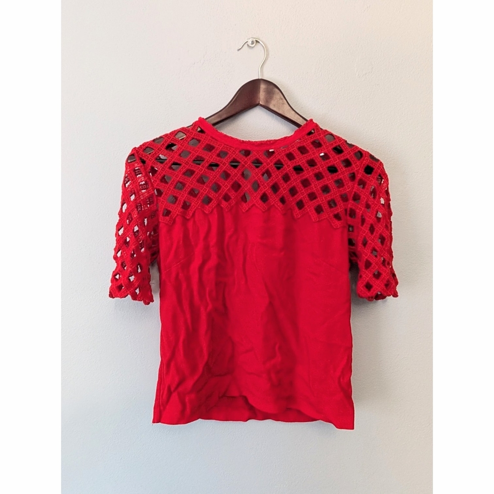 Sandro Paris Red Crochet Top Women's Blouse Size 2